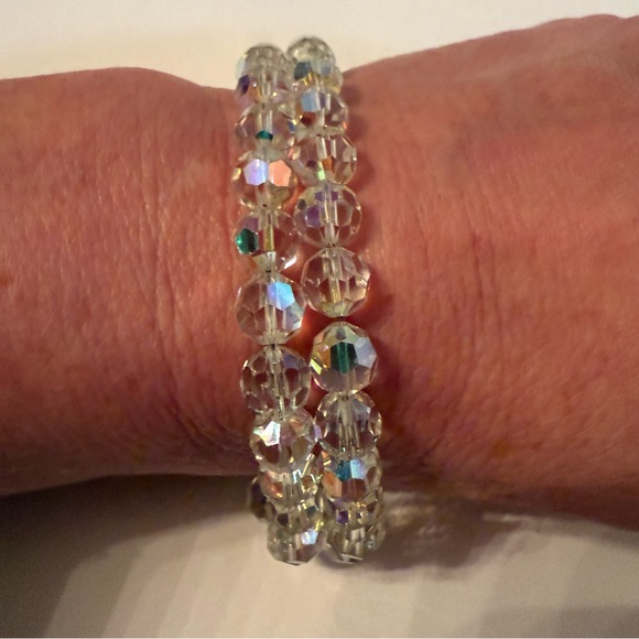 BERGERE BRACELET 2 STRAND CRYSTAL AURORA BOREALIS VINTAGE SIGNED 7.5” RHINESTONE - Picture 2 of 9